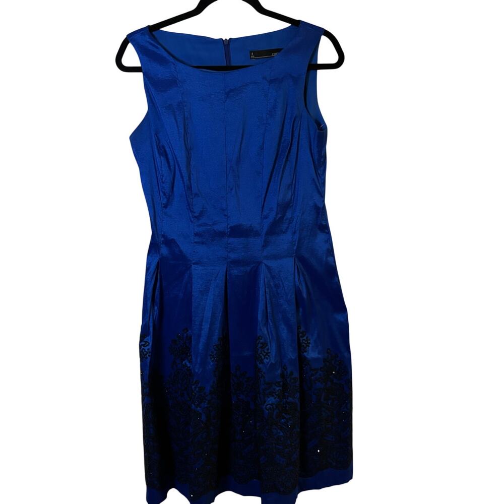Chetta B Women's Sz 4 Royal Blue Cocktail Dress Black Beaded Hem Sleeveless
